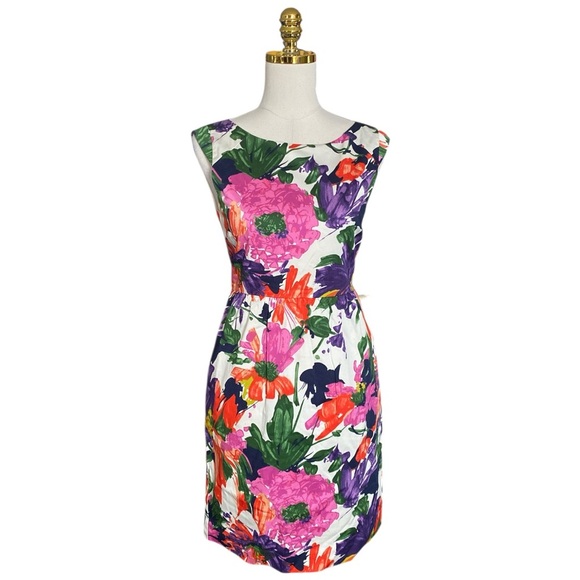 J.Crew Women’s Colorful Floral Cap Sleeves  A-Line Cotton Fitted Mini Dress Sz 2 - Picture 1 of 12